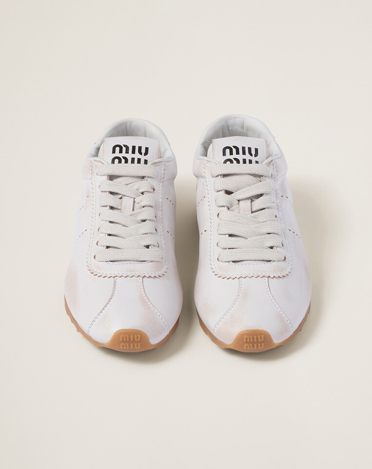 White Fabric And Mesh Sneakers Miu Miu